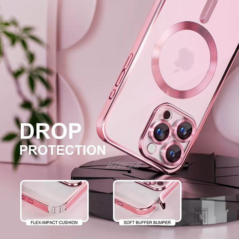 Luxury iPhone Case — Soft TPU Plating MagSafe Magnetic Lens Protection with Shockproof, Anti-Fingerprint, Anti-Scratch Transparent Half-Wrapped Cover