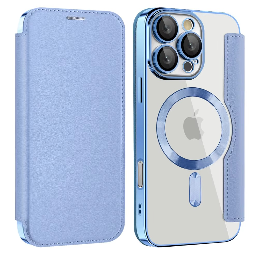 Luxury iPhone Case — Transparent Flip Leather MagSafe Compatible Magnetic Wallet Cover, Shockproof, Anti-Fingerprint, Card Holder, Kickstand, Dustproof Design