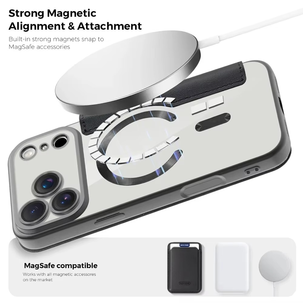 Luxury iPhone Case — Transparent Flip Leather MagSafe Compatible Magnetic Wallet Cover, Shockproof, Anti-Fingerprint, Card Holder, Kickstand, Dustproof Design