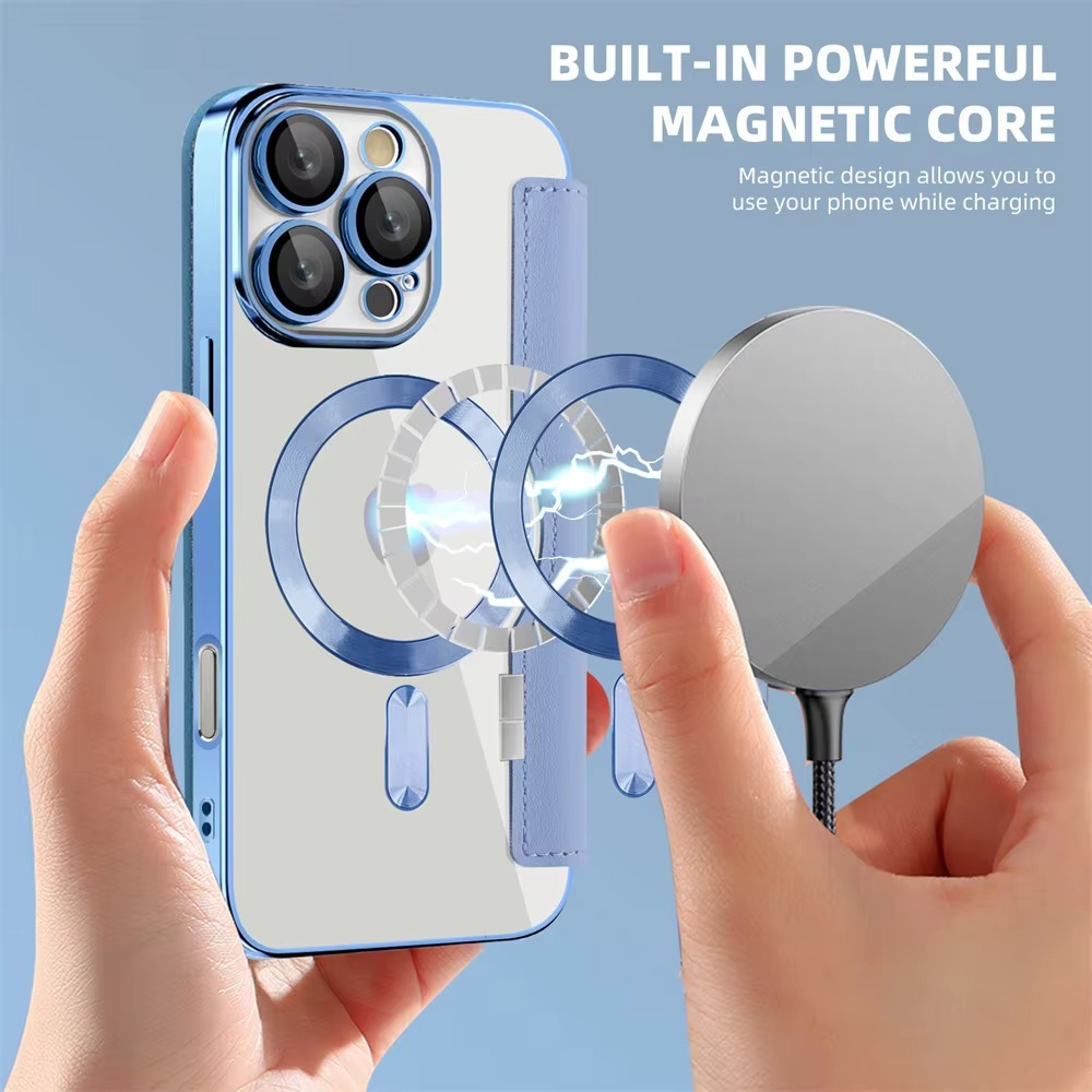 Luxury iPhone Case — Transparent Flip Leather MagSafe Compatible Magnetic Wallet Cover, Shockproof, Anti-Fingerprint, Card Holder, Kickstand, Dustproof Design