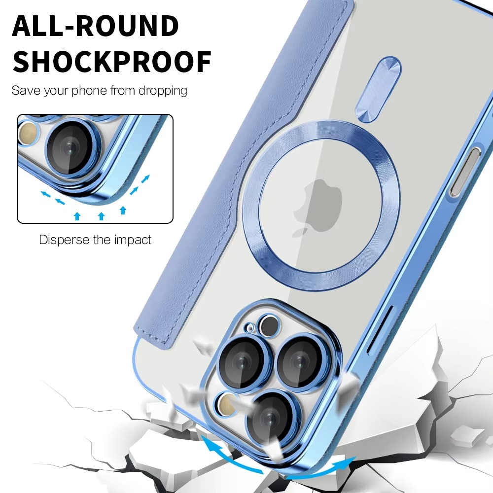 Luxury iPhone Case — Transparent Flip Leather MagSafe Compatible Magnetic Wallet Cover, Shockproof, Anti-Fingerprint, Card Holder, Kickstand, Dustproof Design
