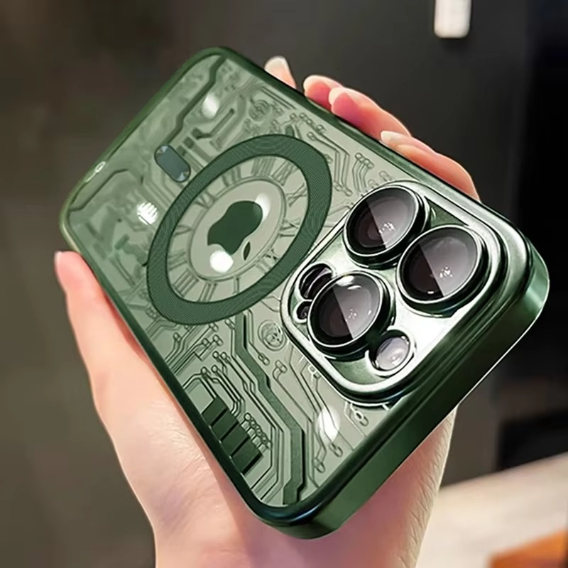 Luxury iPhone Case — Transparent Plating Magnetic Shockproof Armor, Anti-Fingerprint, Anti-Scratch, Non-Slip, Wireless-Charging Compatible, Half-Wrapped Cover