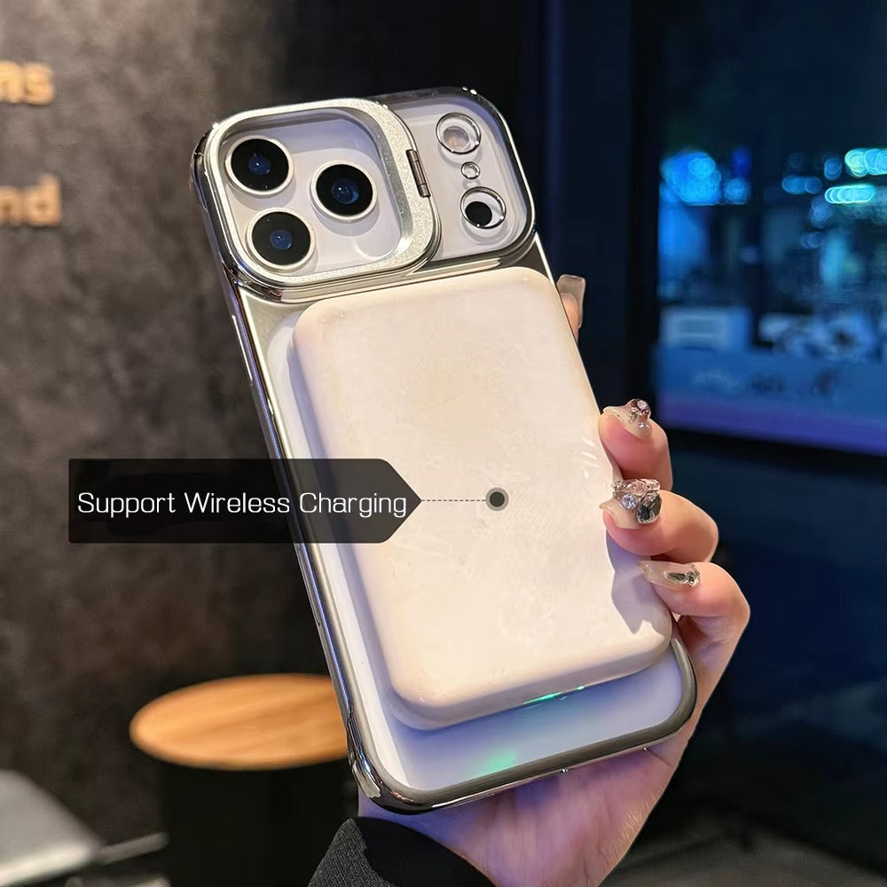 Luxury iPhone Case — Ultra-Thin Frameless Magnetic Plating Cover with Cooling Metal Camera Holder, MagSafe Compatible, Shockproof, Lightweight Full Protection Design