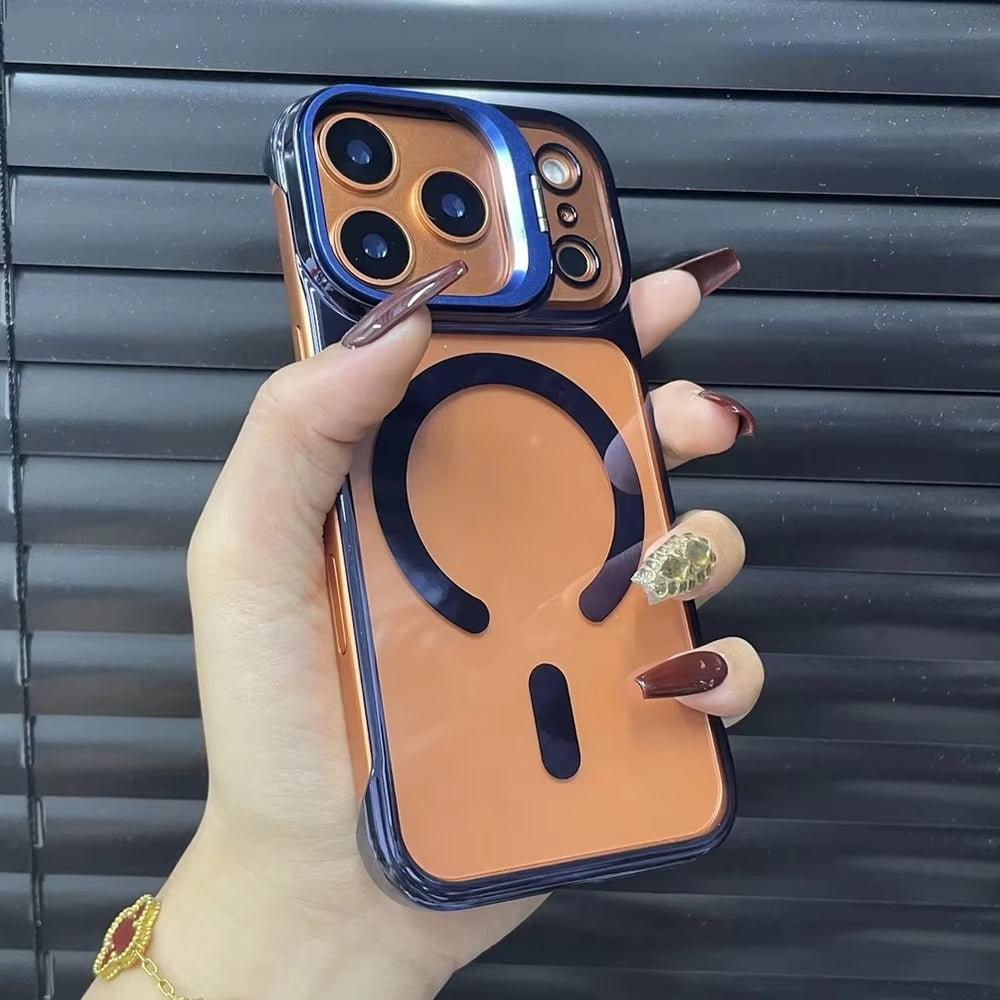 Luxury iPhone Case — Ultra-Thin Frameless Magnetic Plating Cover with Cooling Metal Camera Holder, MagSafe Compatible, Shockproof, Lightweight Full Protection Design