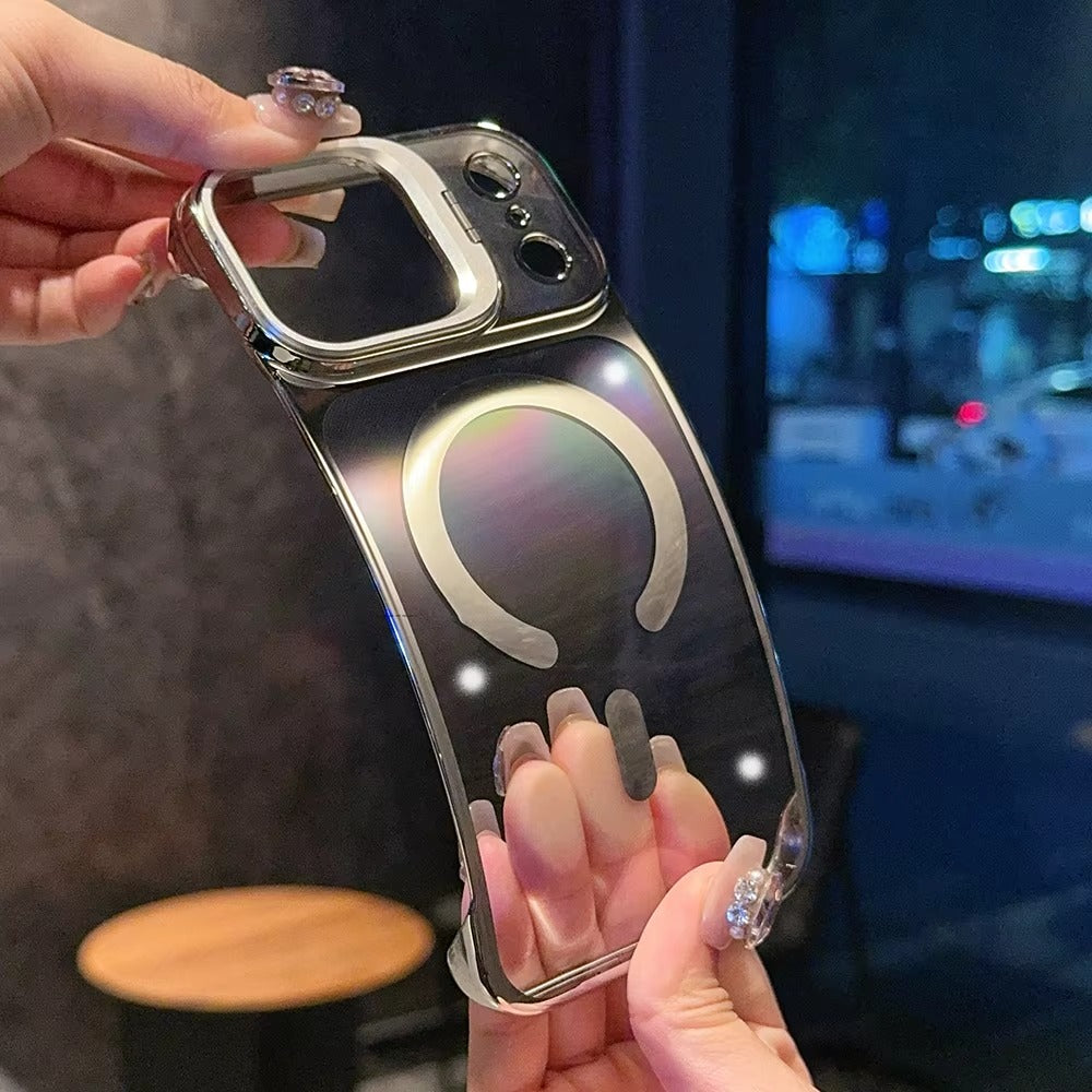 Luxury iPhone Case — Ultra-Thin Frameless Magnetic Plating Cover with Cooling Metal Camera Holder, MagSafe Compatible, Shockproof, Lightweight Full Protection Design