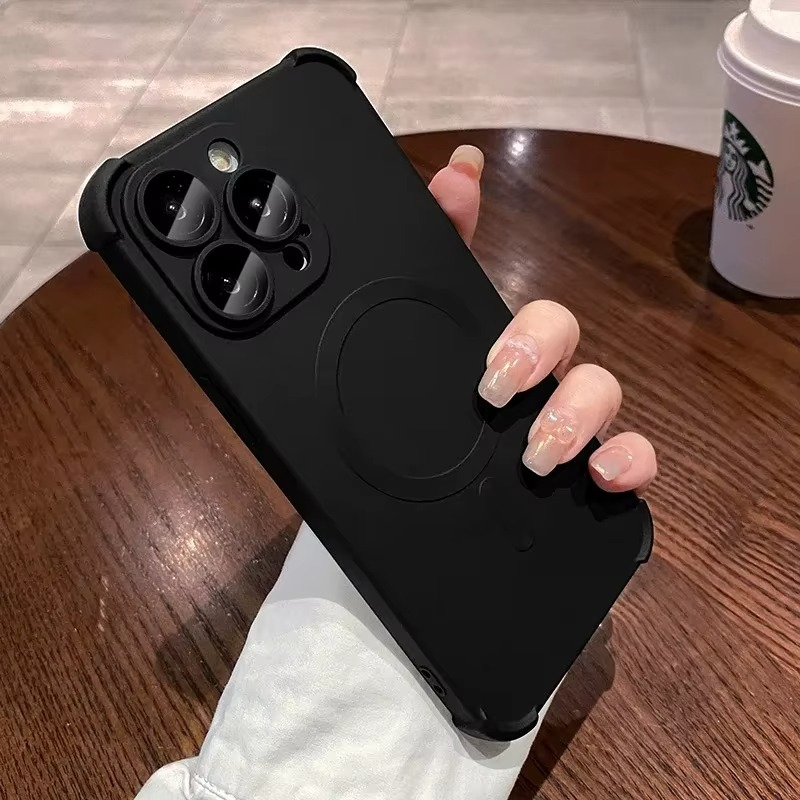 Luxury Magnetic Liquid Silicone iPhone Case — Lens Protection, Magsafe Wireless Charging, Shockproof, Anti-Fingerprint, Matte Soft Half-Wrapped Cover