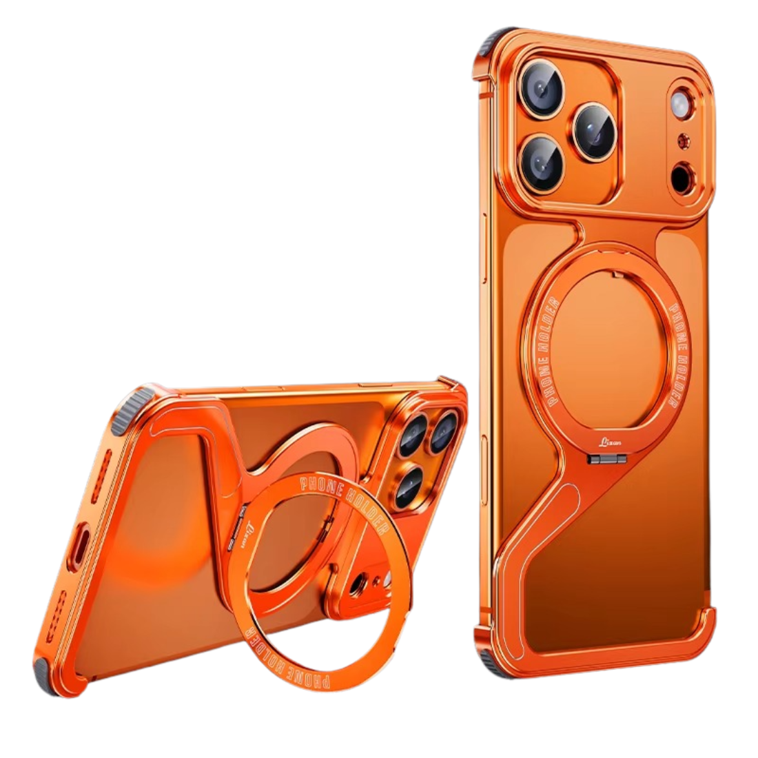 Luxury iPhone Case — Z-Shaped Frameless Magnetic Metal Snap-On Cover with Rotating Ring, Shockproof, Lightweight, Non-Slip, Full Protection