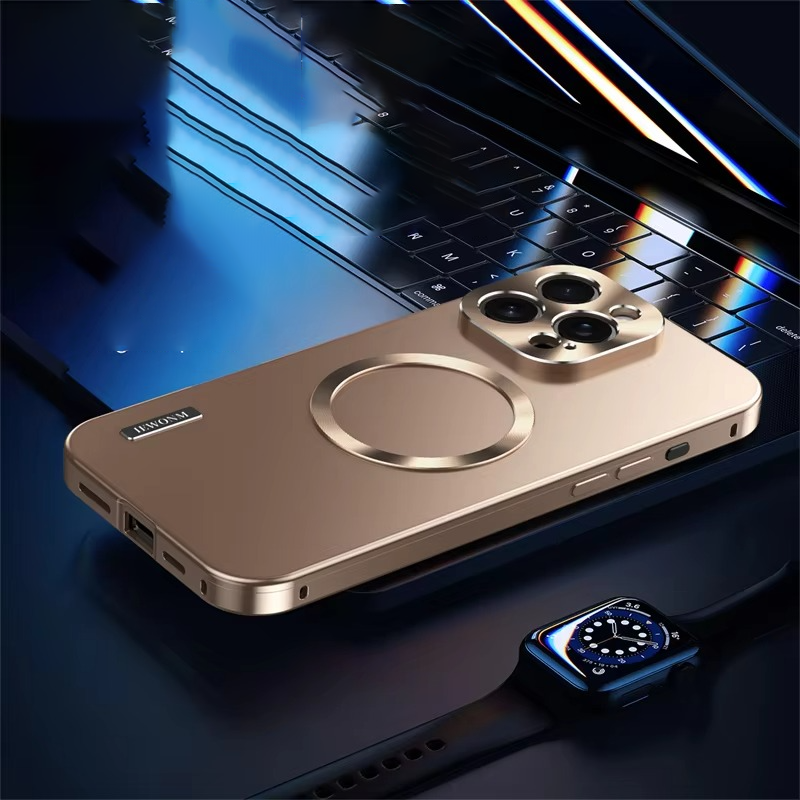Luxury iPhone Case — All-Aluminum Magnetic Frame with Frosted PC Backplate, Ultra-Thin Shock-Absorbing Protective Design