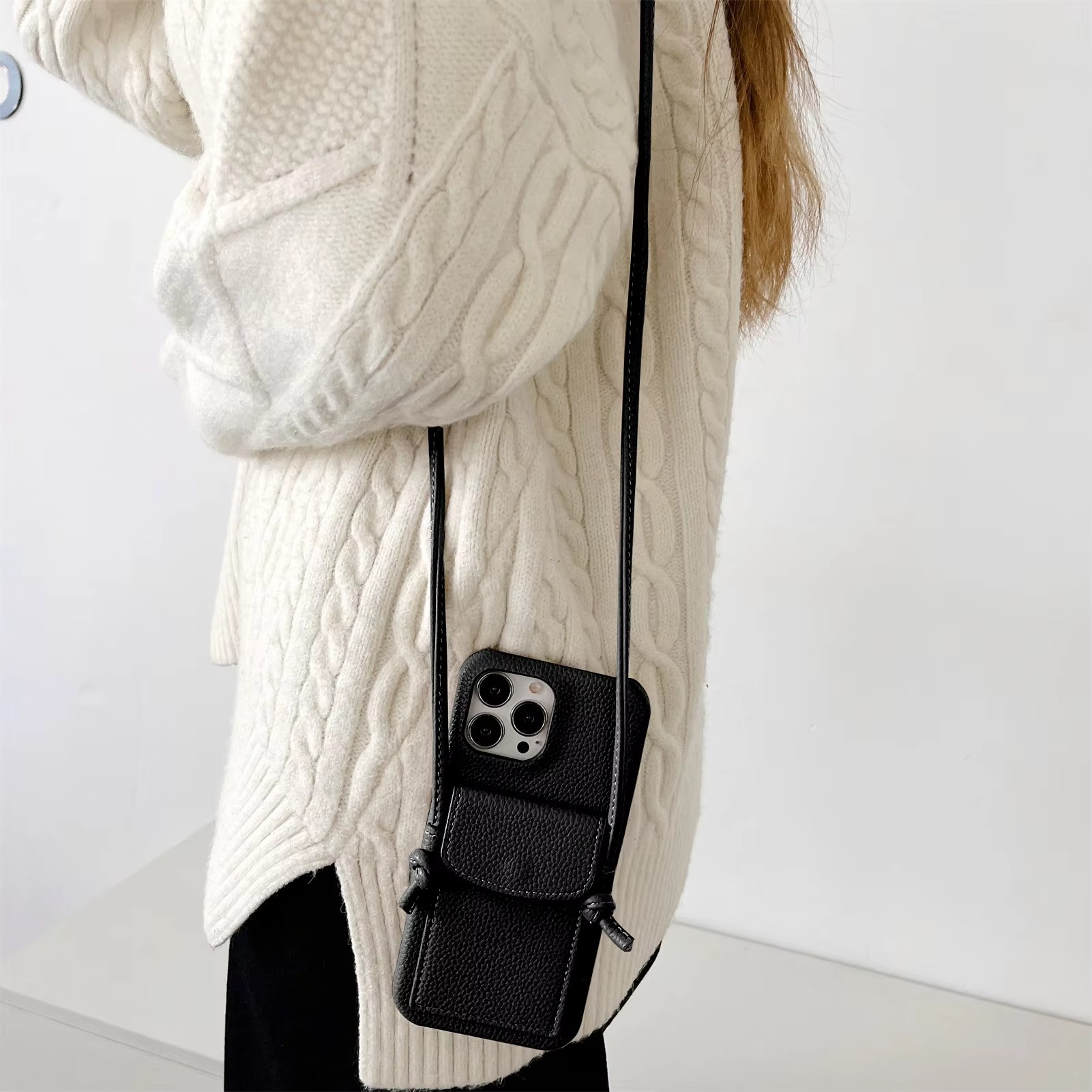 Luxury iPhone Case — PU Leather Crossbody Wallet Cover with Card Slot, Magnetic Closure and Lanyard Shoulder Strap for Shockproof Protection