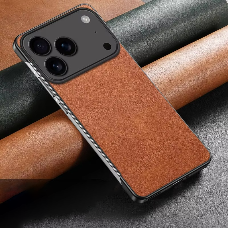 Luxury iPhone Case — Ultra-Thin Frameless Leather PC Cover with Solid-Color Design, Shockproof Anti-Fall Protection & MagSafe-Compatible Borderless Finish