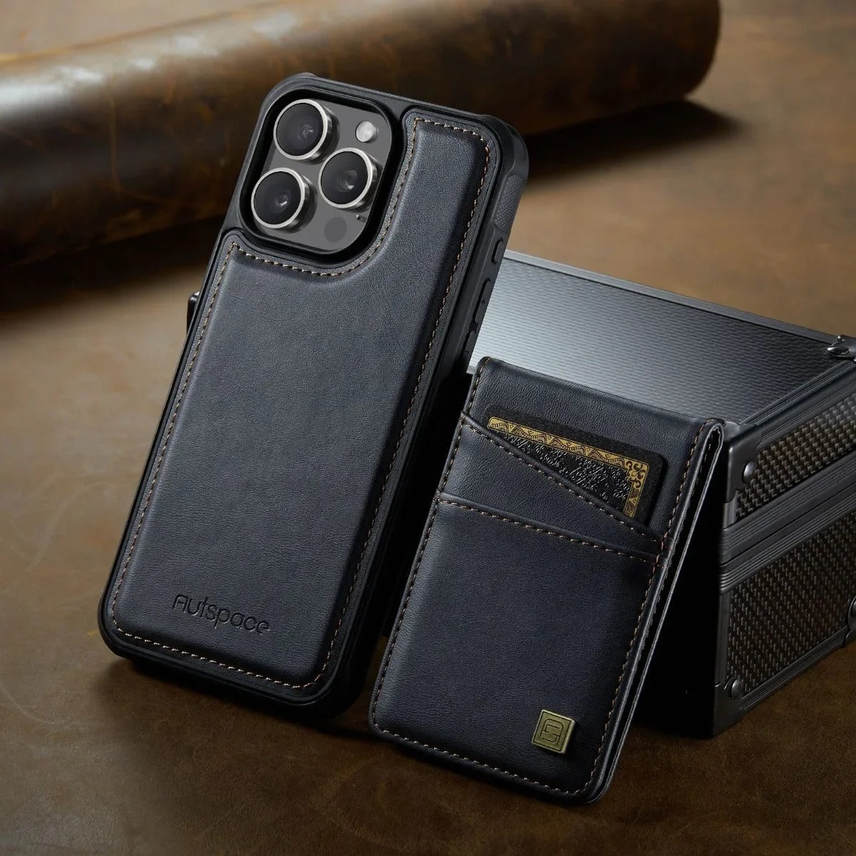 Luxury iPhone 2-in-1 Magnetic Wallet Case — Detachable Leather Cover with Card Holder, Wrist Strap, Shockproof Drop Protection, Full Access Design