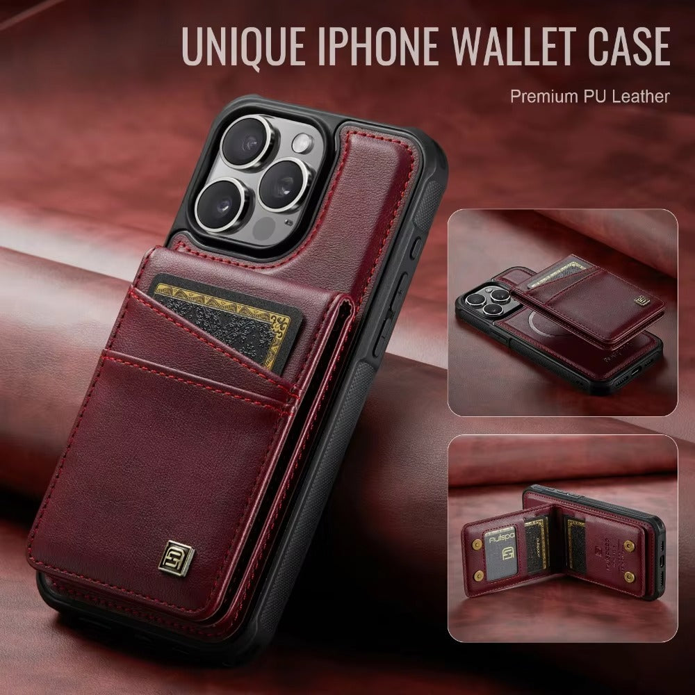 Luxury iPhone 2-in-1 Magnetic Wallet Case — Detachable Leather Cover with Card Holder, Wrist Strap, Shockproof Drop Protection, Full Access Design