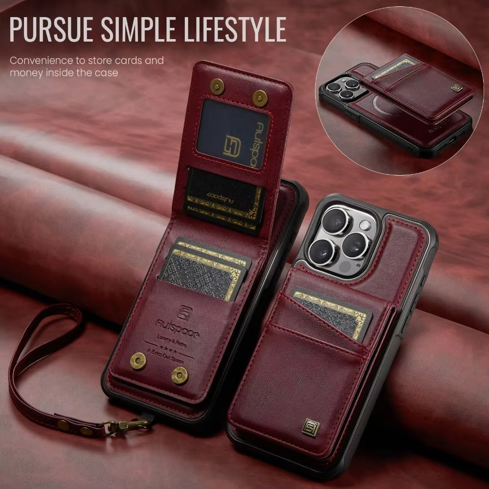 Luxury iPhone 2-in-1 Magnetic Wallet Case — Detachable Leather Cover with Card Holder, Wrist Strap, Shockproof Drop Protection, Full Access Design