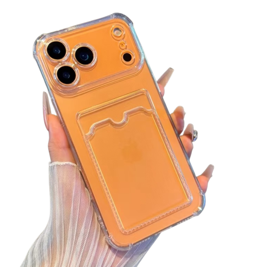Luxury iPhone Case — Transparent Silicone Card Holder Cover with Full-Coverage Dustproof Lightweight Soft Bumper Protection