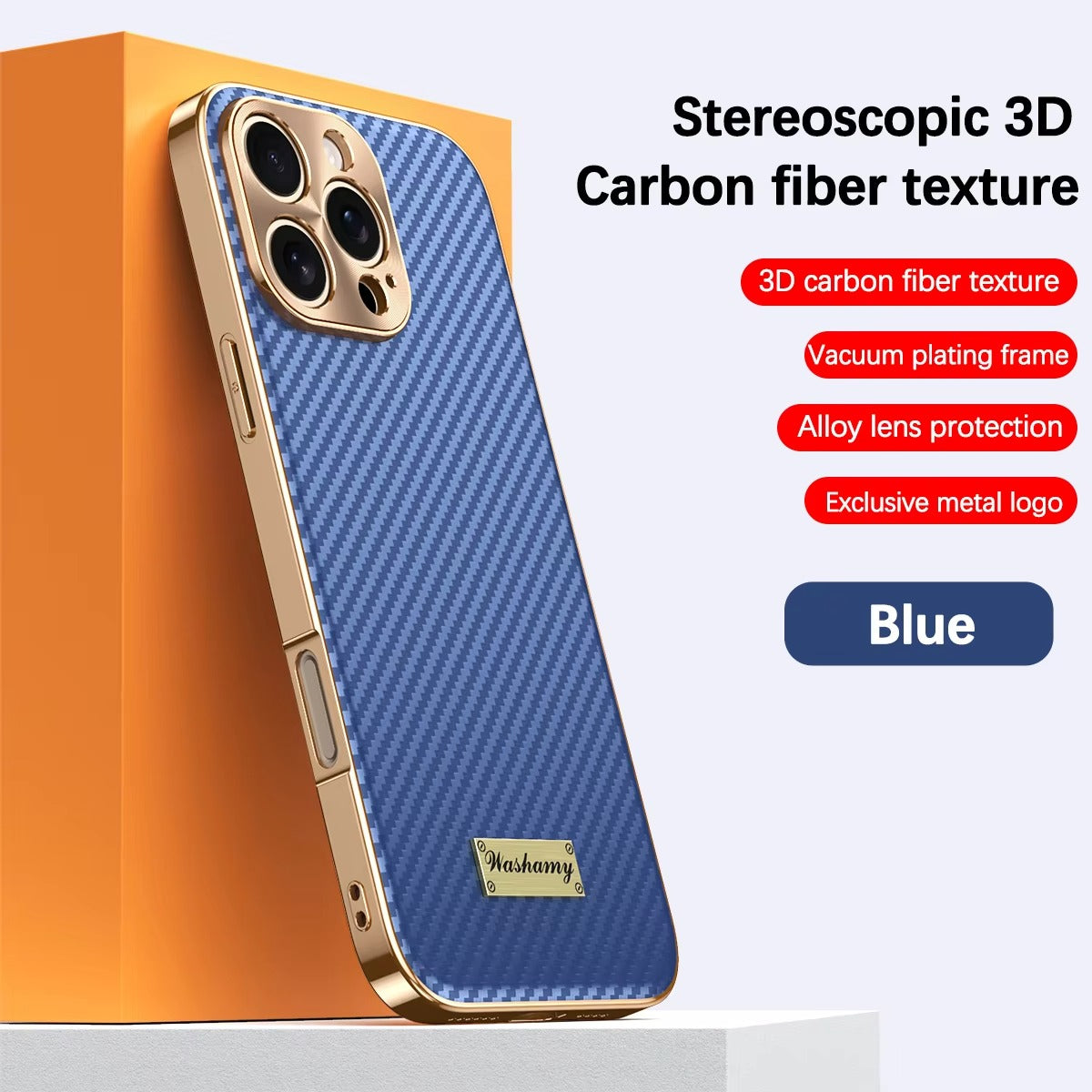 Luxury iPhone Case 3D Carbon Fiber Leather Cover — Plated Finish, Alloy Metal Lens Protection, Shockproof Non-Slip Design, Dustproof and Anti-Fingerprint