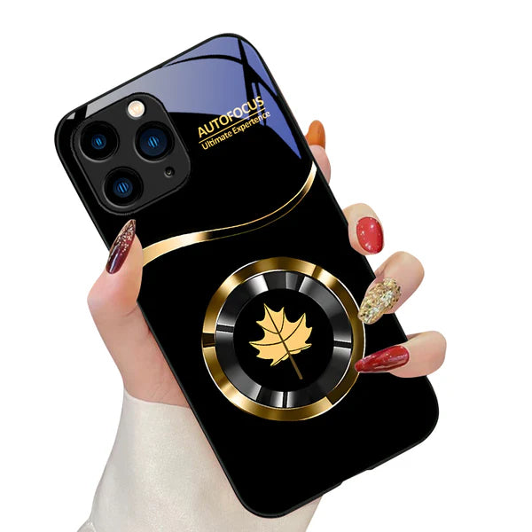 Luxury iPhone Case Circle Orchid Design — Tempered Glass Back Cover with TPU Frame, Slim Shockproof Protection, Anti-Fingerprint Scratch-Resistant Finish