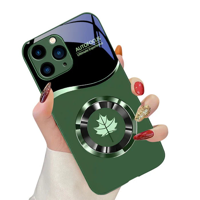 Luxury iPhone Case Circle Orchid Design — Tempered Glass Back Cover with TPU Frame, Slim Shockproof Protection, Anti-Fingerprint Scratch-Resistant Finish