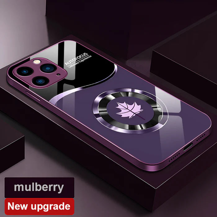 Luxury iPhone Case Circle Orchid Design — Tempered Glass Back Cover with TPU Frame, Slim Shockproof Protection, Anti-Fingerprint Scratch-Resistant Finish