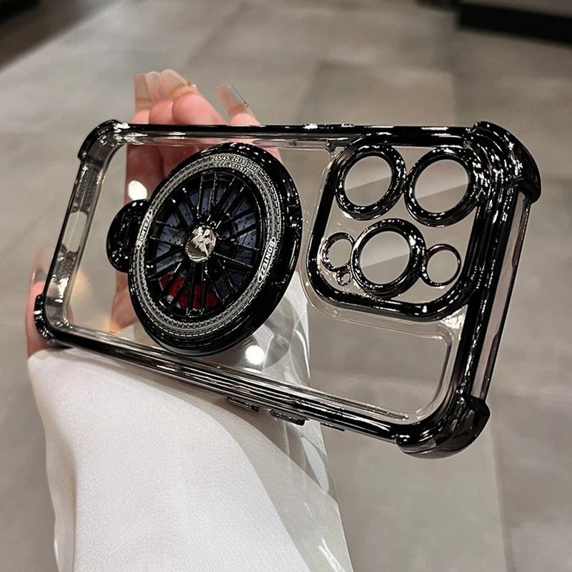 Luxury iPhone Case Clear Magnetic Bumper Cover — Rotating Gyroscopic Bracket Stand, Shockproof Protection, Anti-Fingerprint and Scratch-Resistant Design