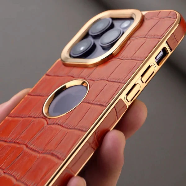 Luxury iPhone Case Crocodile Texture Leather Cover — Stylish Protective Back Shell, Slim Design with Anti-Fingerprint Scratch-Resistant Finish