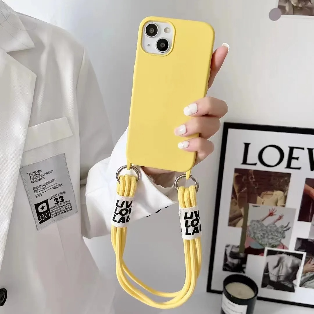 Luxury iPhone Case Crossbody Liquid Silicone — Matte Anti-Fingerprint Shockproof Cover with Lanyard, Full Edge Protection, Non-Slip
