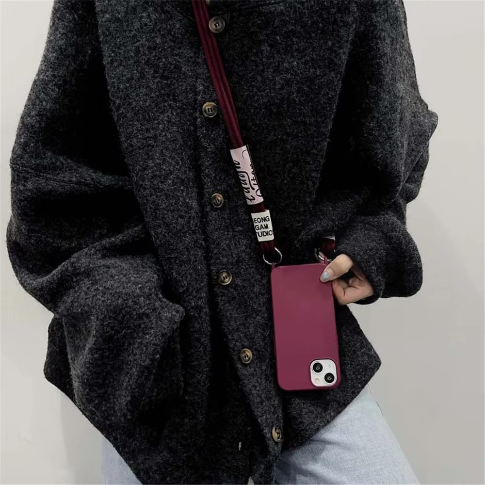 Luxury iPhone Case Crossbody Liquid Silicone — Matte Anti-Fingerprint Shockproof Cover with Lanyard, Full Edge Protection, Non-Slip
