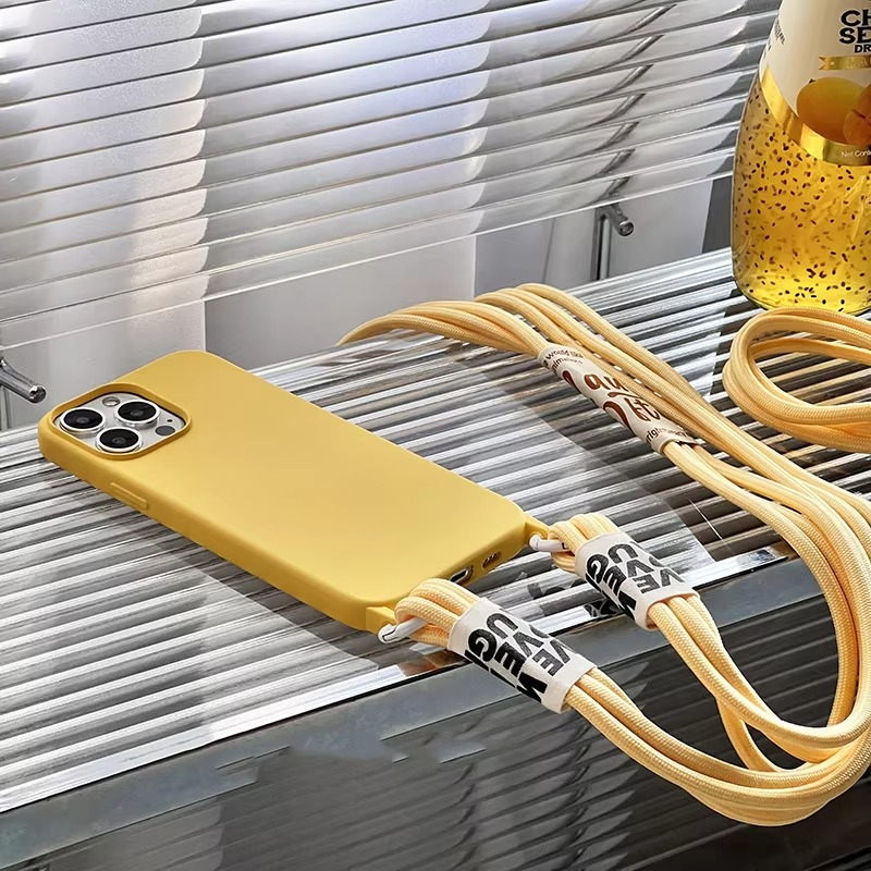 Luxury iPhone Case Crossbody Liquid Silicone — Matte Anti-Fingerprint Shockproof Cover with Lanyard, Full Edge Protection, Non-Slip