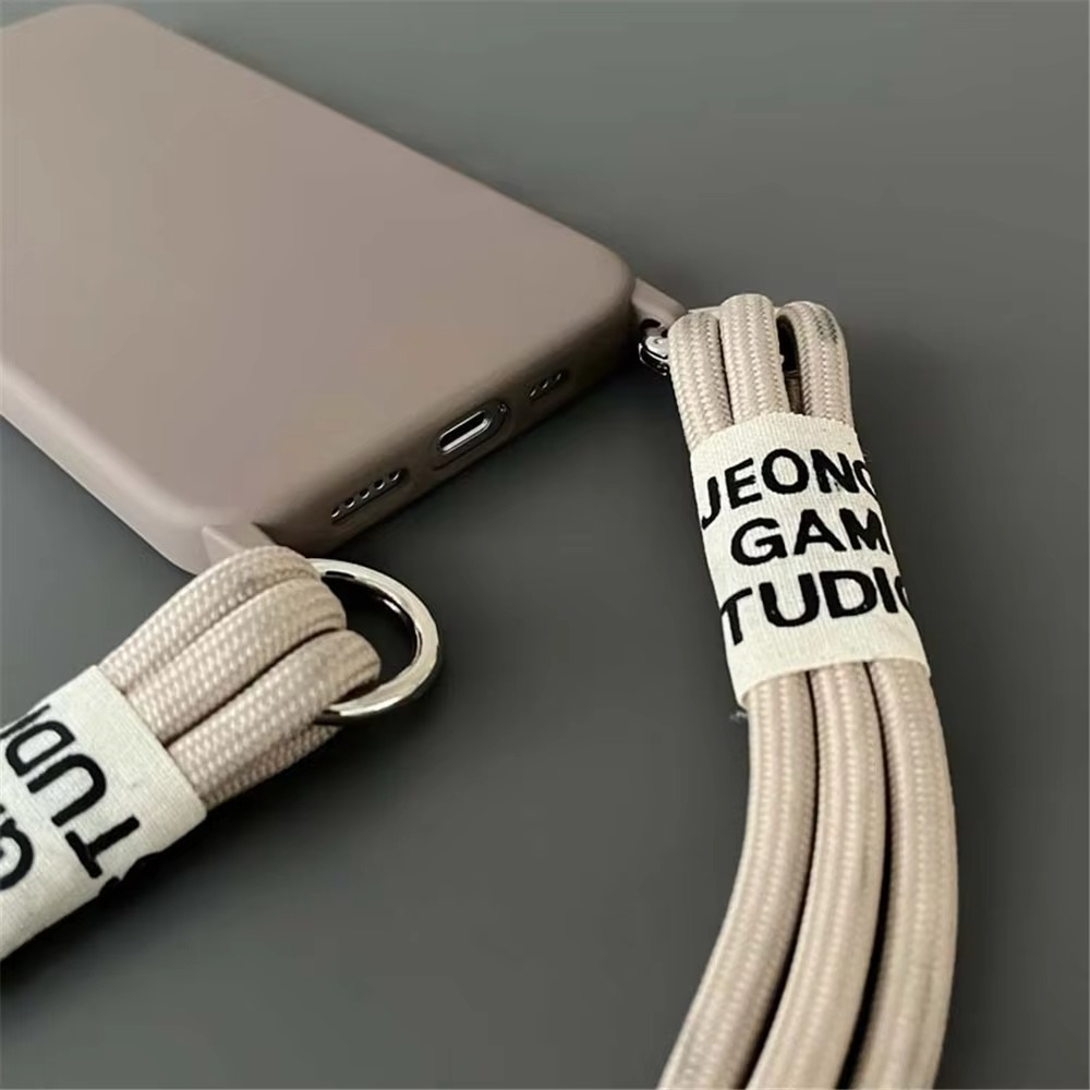 Luxury iPhone Case Crossbody Liquid Silicone — Matte Anti-Fingerprint Shockproof Cover with Lanyard, Full Edge Protection, Non-Slip