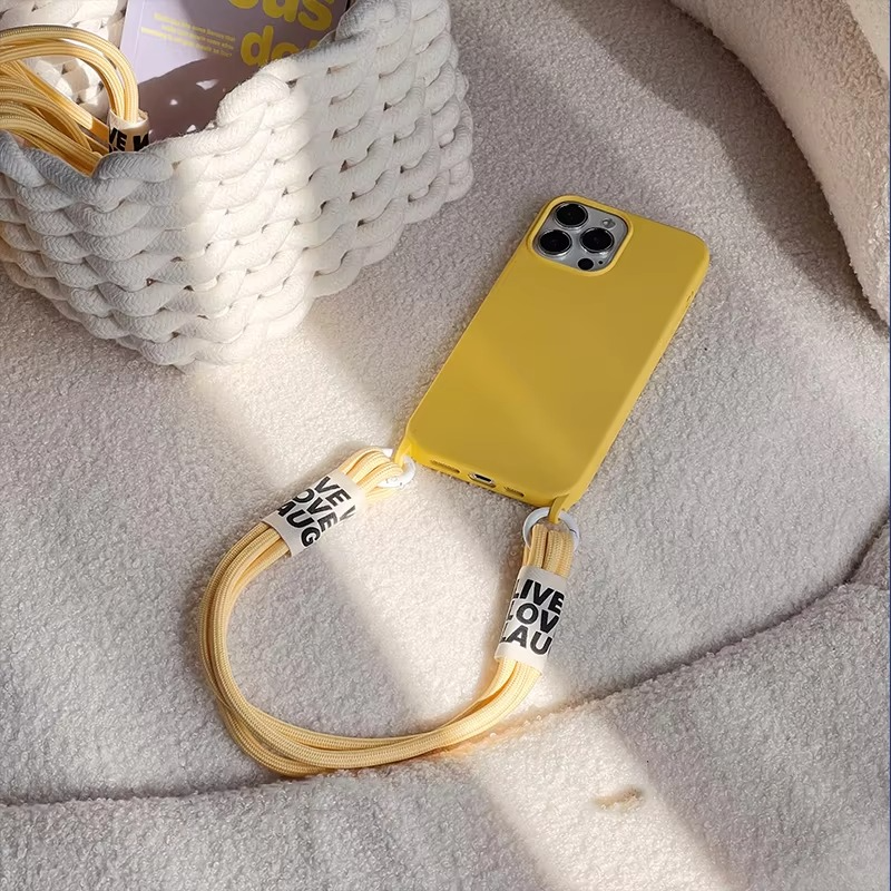 Luxury iPhone Case Crossbody Liquid Silicone — Matte Anti-Fingerprint Shockproof Cover with Lanyard, Full Edge Protection, Non-Slip