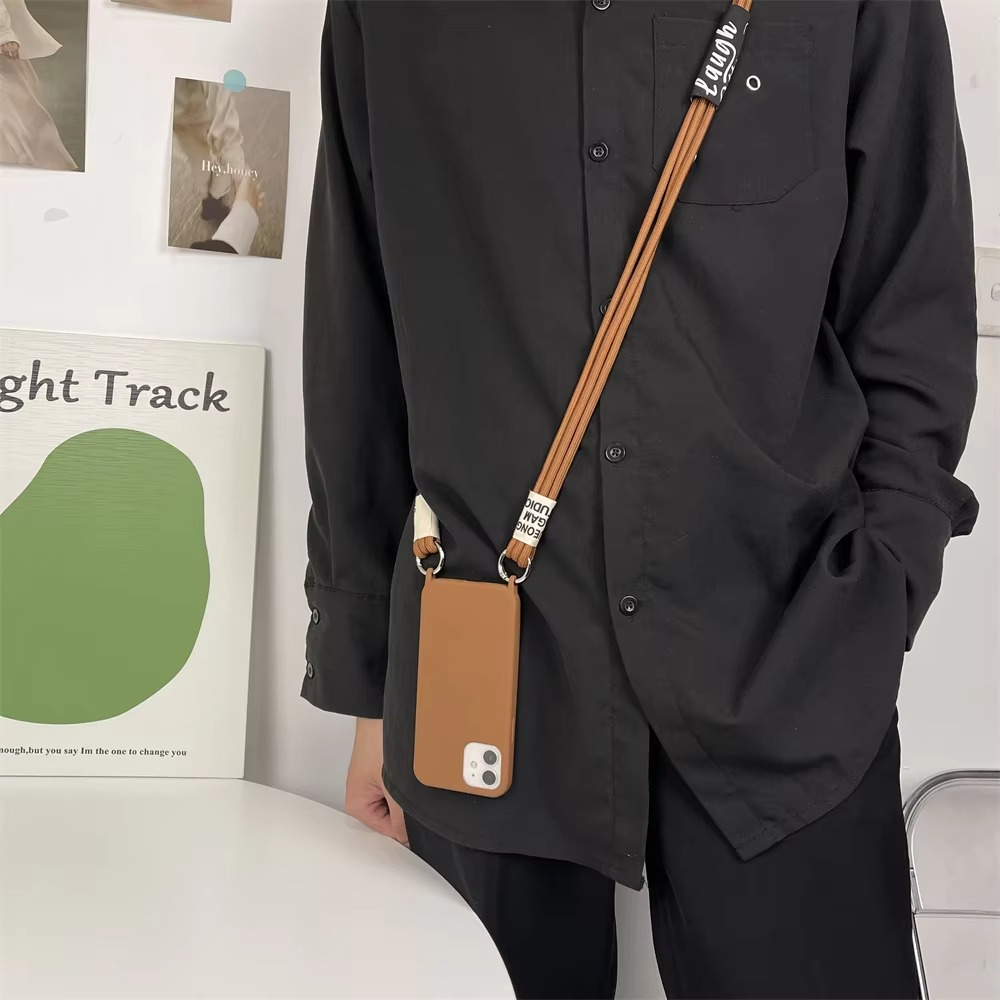 Luxury iPhone Case Crossbody Liquid Silicone — Matte Anti-Fingerprint Shockproof Cover with Lanyard, Full Edge Protection, Non-Slip