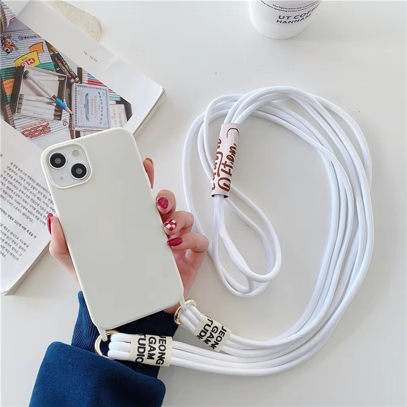 Luxury iPhone Case Crossbody Liquid Silicone — Matte Anti-Fingerprint Shockproof Cover with Lanyard, Full Edge Protection, Non-Slip