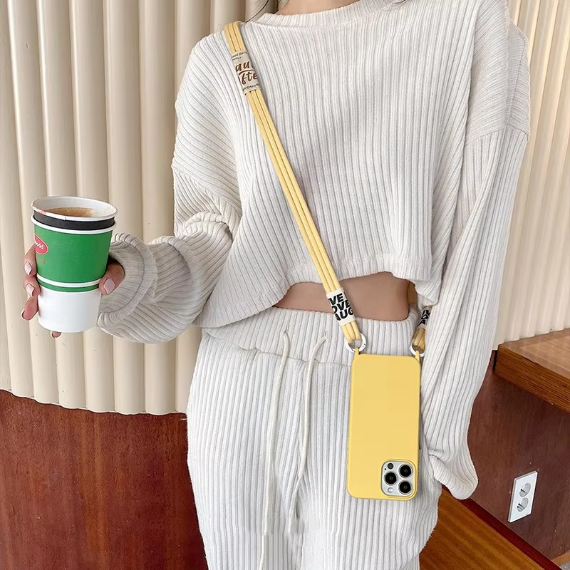 Luxury iPhone Case Crossbody Liquid Silicone — Matte Anti-Fingerprint Shockproof Cover with Lanyard, Full Edge Protection, Non-Slip