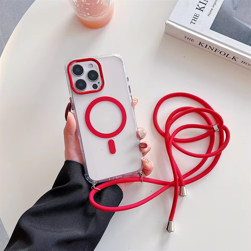 Luxury iPhone Case Crossbody Transparent Magnetic — Magsafe Compatible Shockproof Cover with Anti-Lost Lanyard, Anti-Fingerprint, Non-Slip