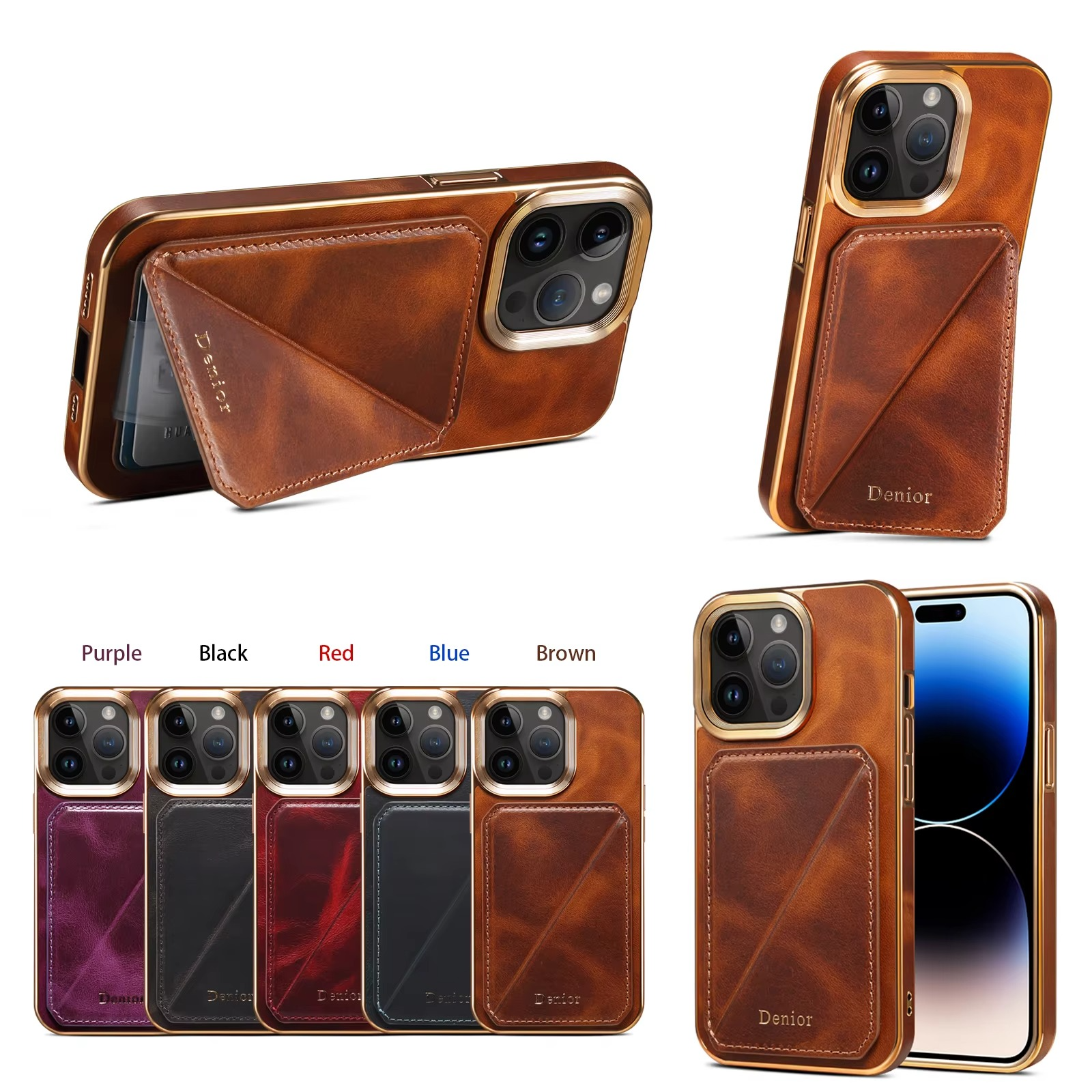 Luxury iPhone Case Genuine Cowhide Leather Wallet Cover — Magnetic Card Holder Plating Shell, Shockproof Dual Layer Protection, Anti-Fingerprint Scratch-Resistant