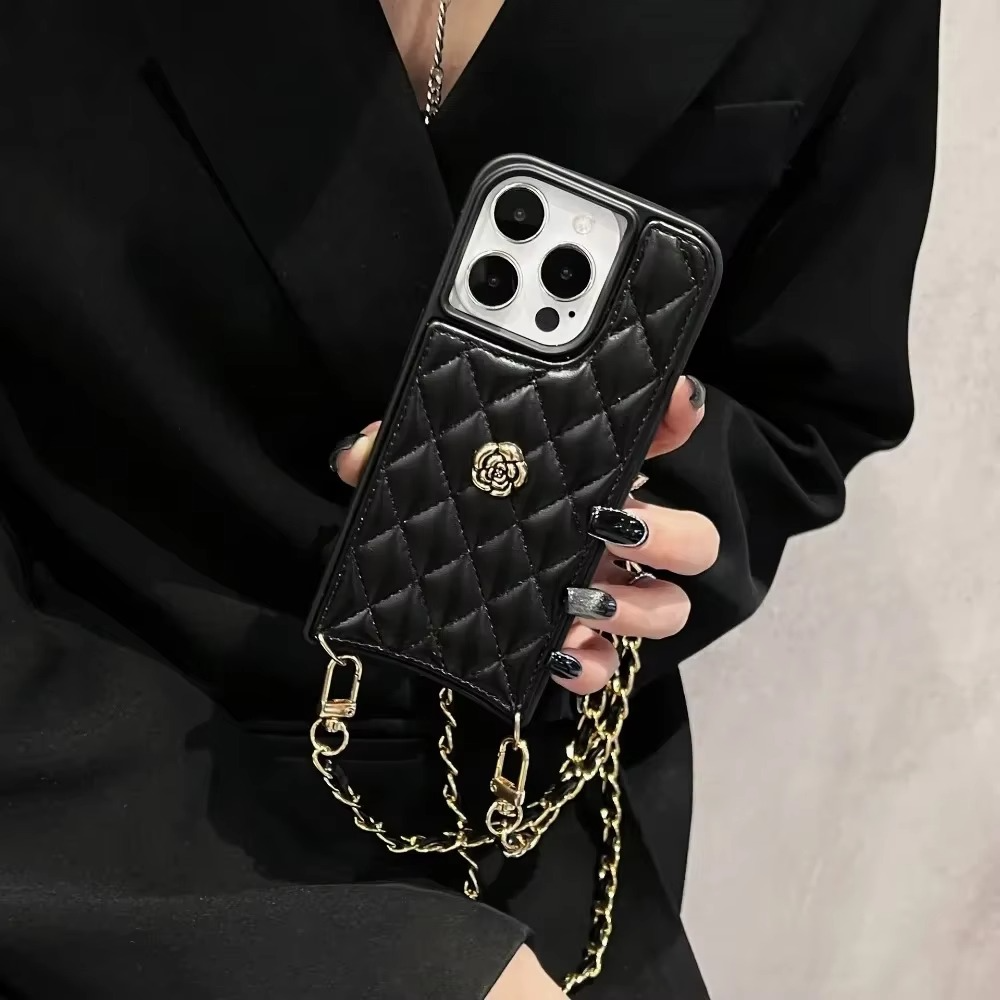Luxury iPhone Case Leather Cover with Chain — High Quality Protective Design, Card Pocket Holder, Shockproof Anti-Fingerprint Scratch-Resistant Finish