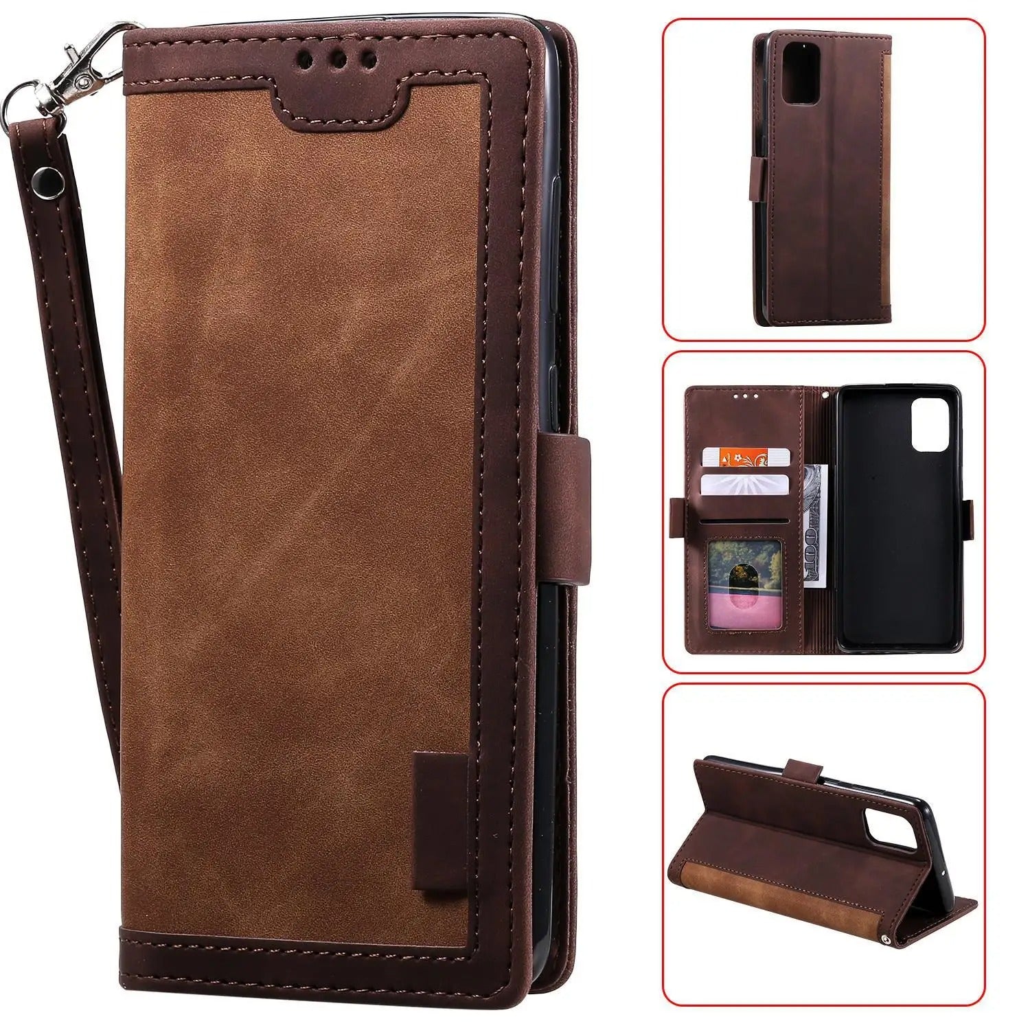 Luxury iPhone Case Leather Wallet Flip Cover — Hand Strap Design, Card Slots Holder, Shockproof Protection, Stylish and Functional Phone Case