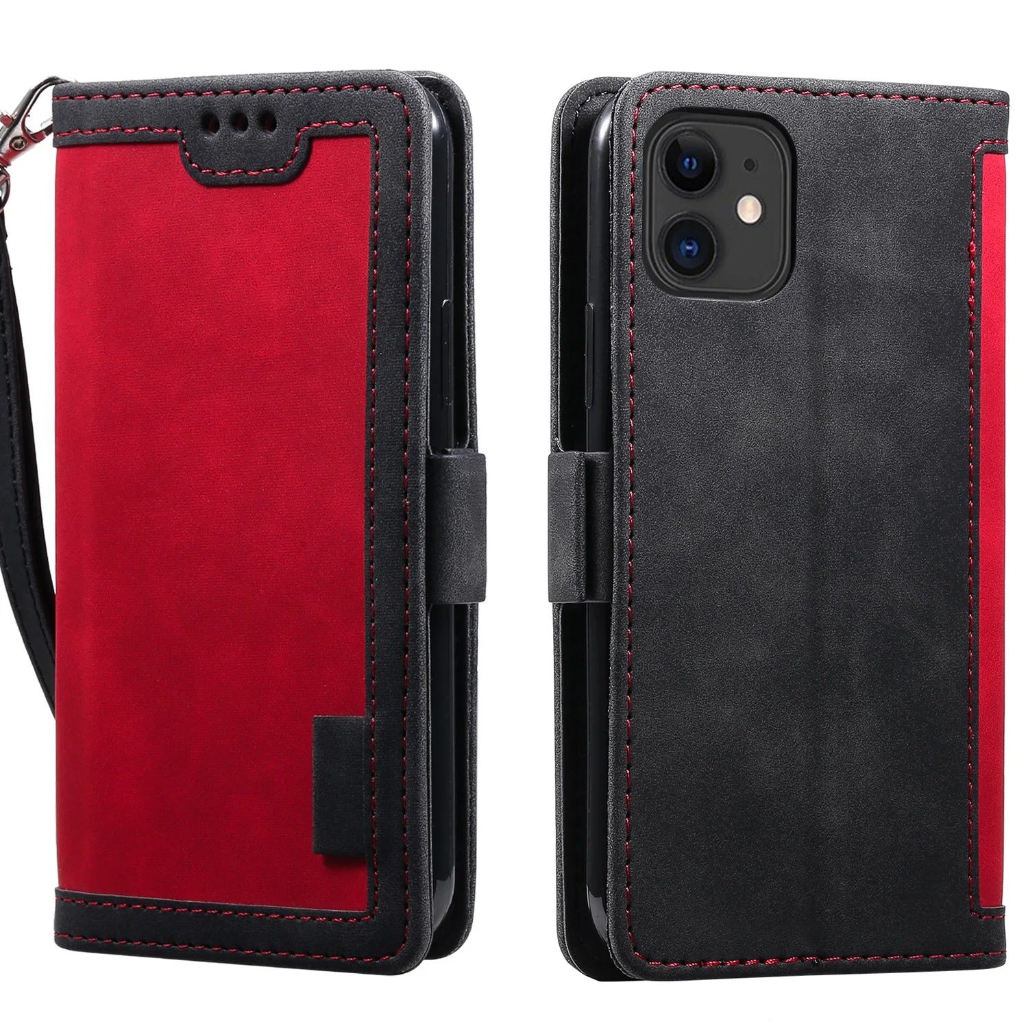Luxury iPhone Case Leather Wallet Flip Cover — Hand Strap Design, Card Slots Holder, Shockproof Protection, Stylish and Functional Phone Case