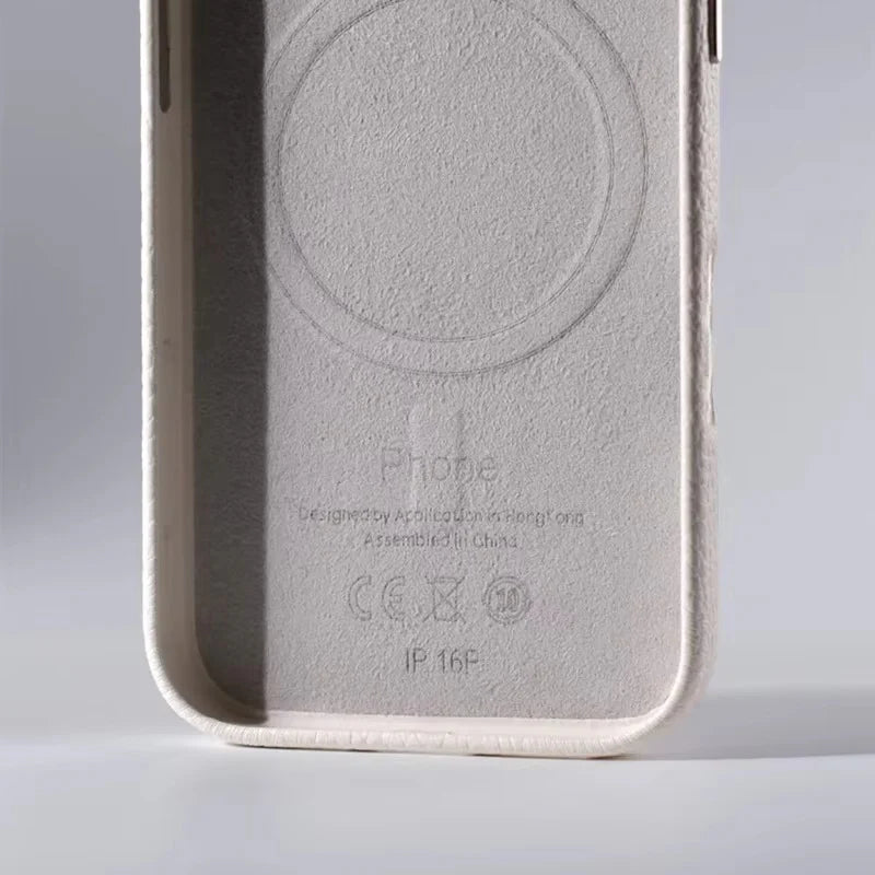 Luxury iPhone Case MagSafe Compatible Leather Cover — Magnetic Wireless Charging, Alloy Lens Protection, Hard Back Design, Anti-Fingerprint Scratch-Resistant