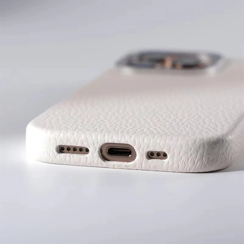 Luxury iPhone Case MagSafe Compatible Leather Cover — Magnetic Wireless Charging, Alloy Lens Protection, Hard Back Design, Anti-Fingerprint Scratch-Resistant