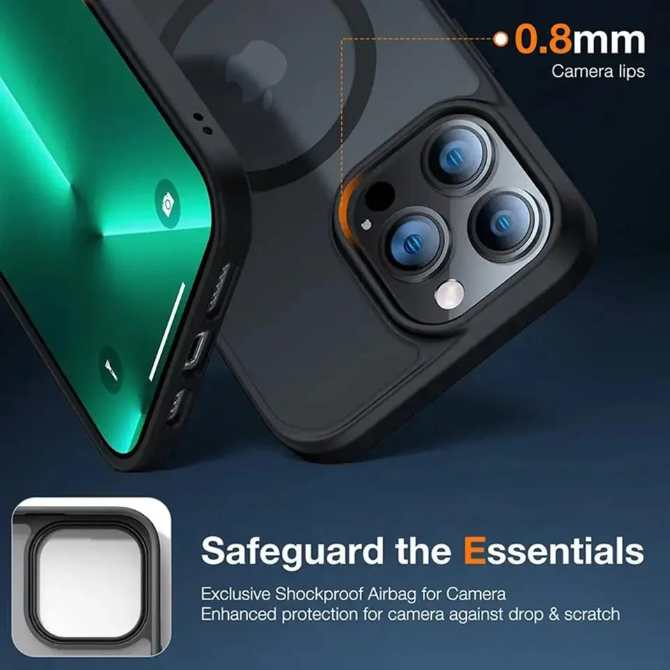 Luxury iPhone Case MagSafe Compatible Matte Translucent Armor Cover — Magnetic Shockproof Dual Layer Design, Wireless Charging, Anti-Fingerprint Scratch-Resistant Finish