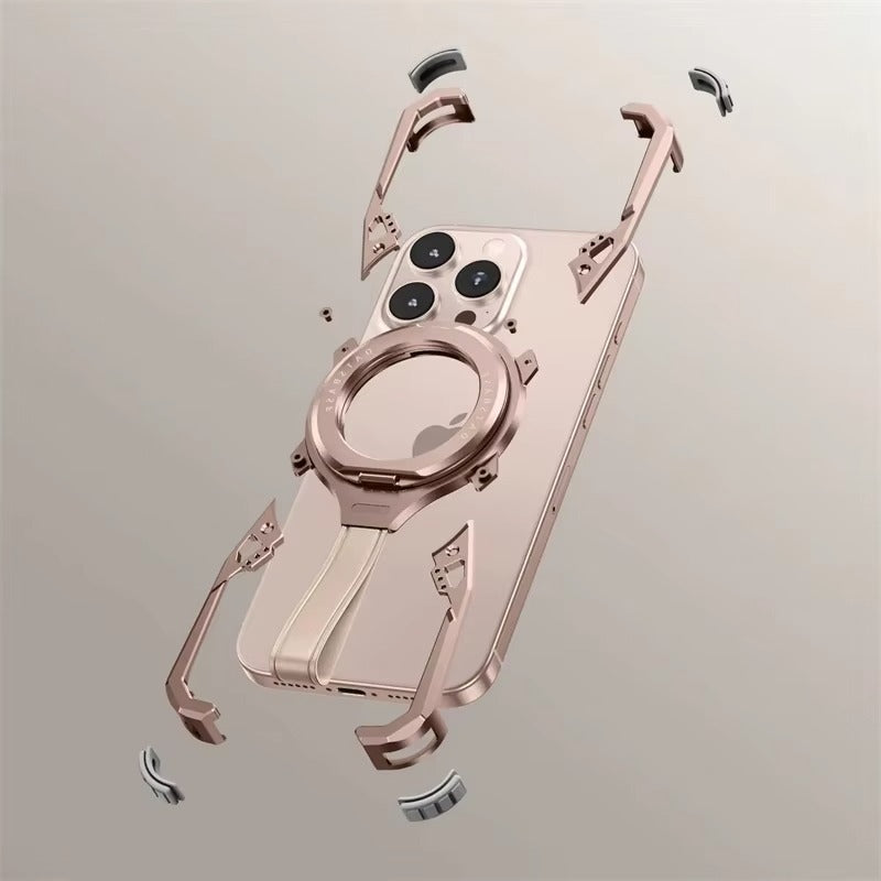 Luxury iPhone Case MagSafe Compatible Metal Frame — 360° Magnetic Aluminum Alloy Cover with Bracket Stand, Frameless Shockproof Anti-Fingerprint Protection
