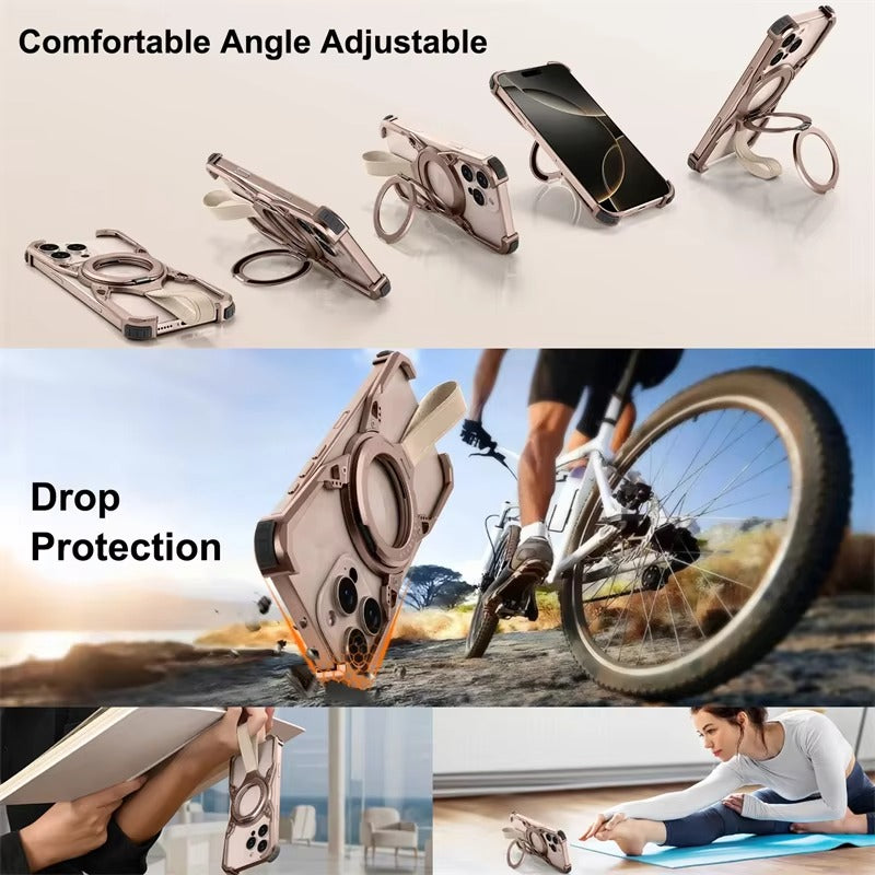 Luxury iPhone Case MagSafe Compatible Metal Frame — 360° Magnetic Aluminum Alloy Cover with Bracket Stand, Frameless Shockproof Anti-Fingerprint Protection