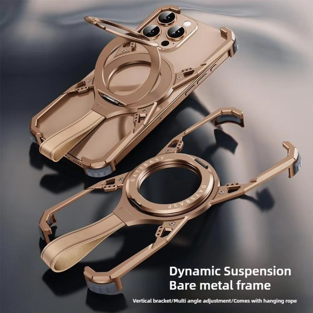 Luxury iPhone Case MagSafe Compatible Metal Frame — 360° Magnetic Aluminum Alloy Cover with Bracket Stand, Frameless Shockproof Anti-Fingerprint Protection