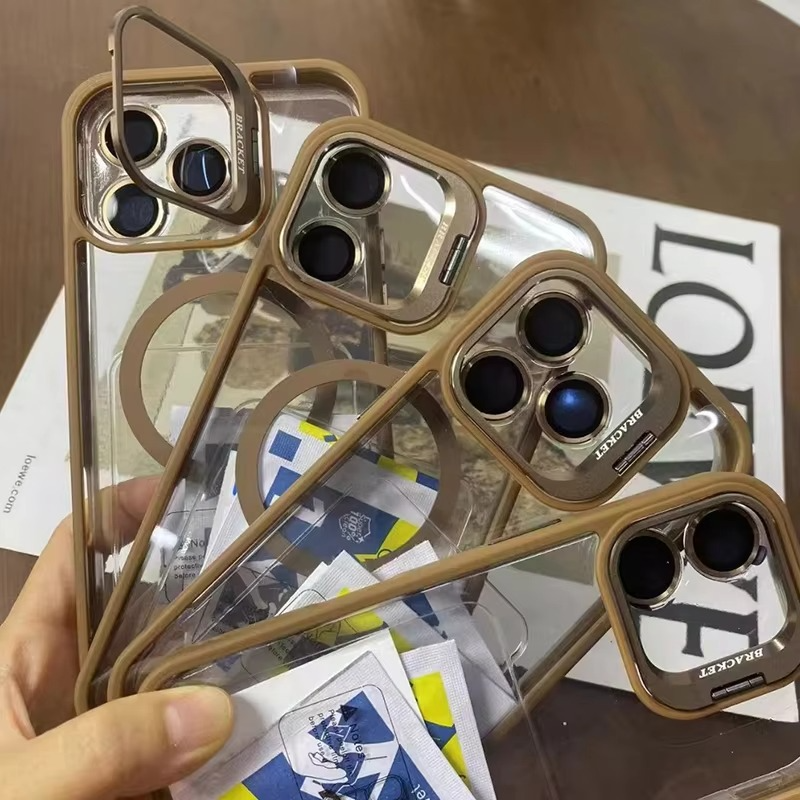 Luxury iPhone Case MagSafe Compatible Shockproof Cover — Magnetic Design with Stand, Glass Camera Lens Protector, Full Coverage Slim Scratch-Resistant Protection