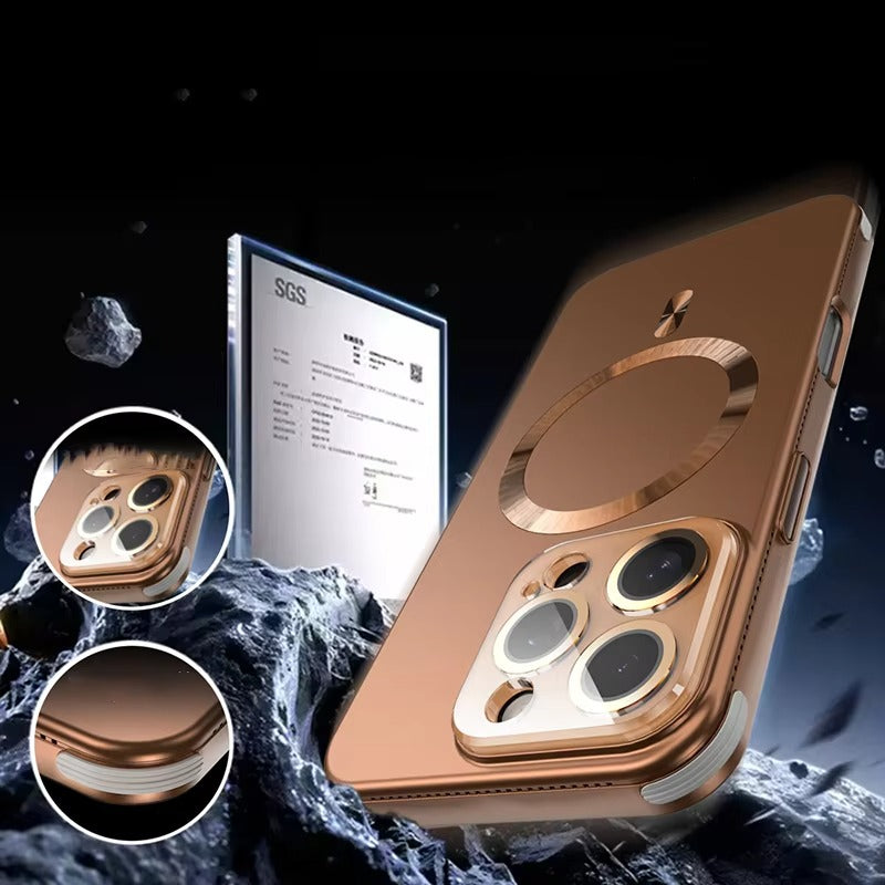 Luxury iPhone Case MagSafe Compatible Shockproof Wireless Charging — Solid Color Plating Bumper Cover, Anti-Fingerprint, Anti-Scratch, Non-Slip Finish