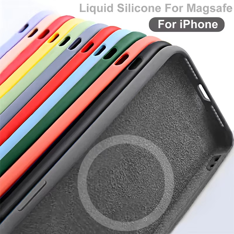 Luxury iPhone Case MagSafe Compatible — Liquid Silicone Soft Cover, Magnetic, Full Protection, Shockproof, Anti-Fingerprint, Slim Lightweight Funda