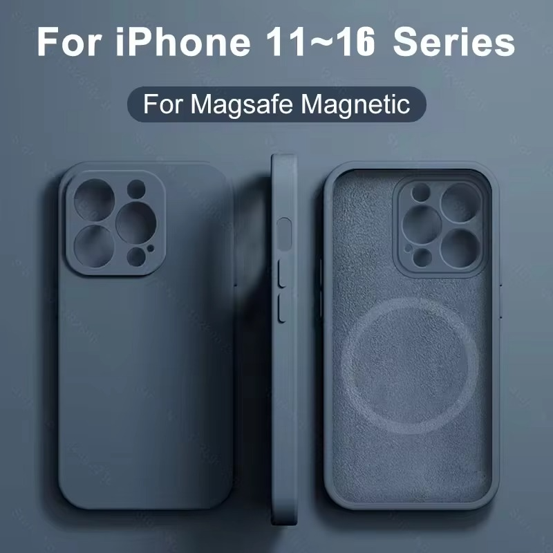 Luxury iPhone Case MagSafe Compatible — Liquid Silicone Soft Cover, Magnetic, Full Protection, Shockproof, Anti-Fingerprint, Slim Lightweight Funda