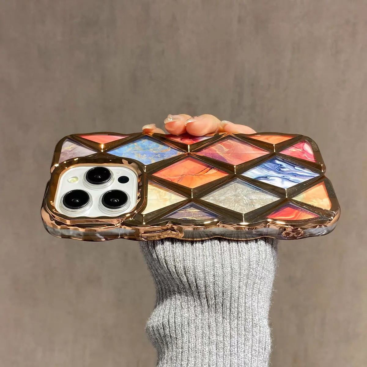 Luxury iPhone Case Plating Rhombic Marble Design — Fashion Full Body Protective Cover, Stylish Slim Shockproof Scratch-Resistant Finish