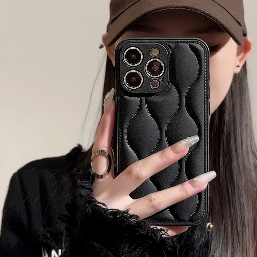 Luxury iPhone Case Retro Chocolate Water Ripple Design — Geometric Art Pattern, Cute Shockproof Full Coverage, Anti-Fingerprint Scratch-Resistant Cover