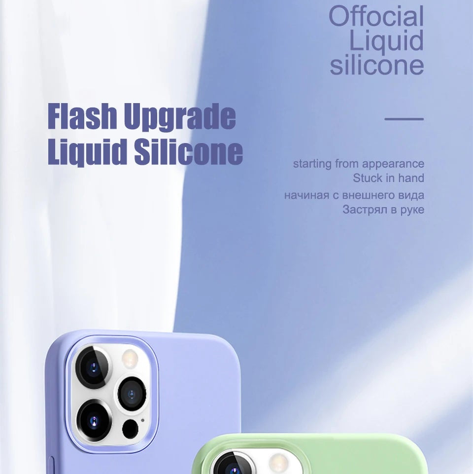 Luxury iPhone Case Shockproof Liquid Silicone Bumper — Soft Cover Protective Shell, Lightweight Anti-Scratch Design, Full Edge Protection